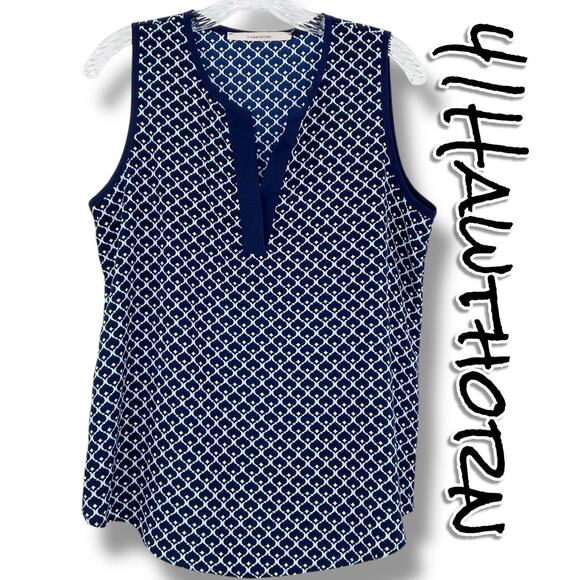 41 Hawthorn Beckett Navy Geometric Print Sleeveless Blouse Top  Womens Size S - Picture 1 of 11